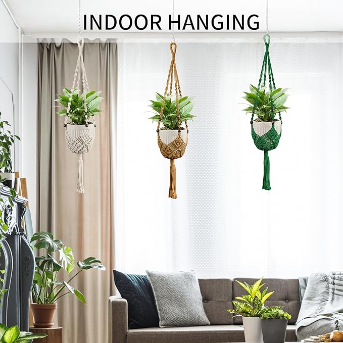 IDEEEPAN Macrame Plant Hanger - Fits 3 to 6 inches Pots for Indoor Outdoor, 35 Inch, Set of 2, Brown (POTS NOT Included)