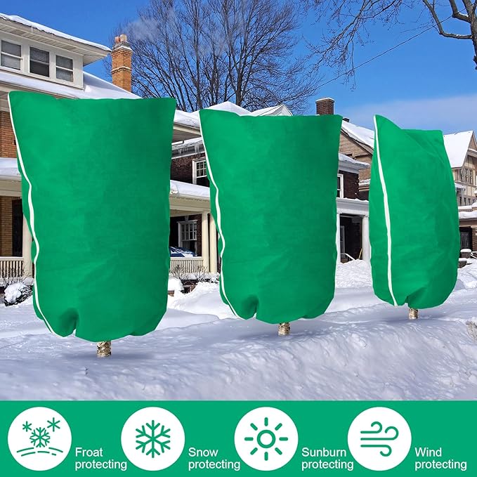 Vincreem 1 Pcs 10 x 10 ft Plant Covers Freeze Protection Extra Large Frost Cloth Plant Covers with Zipper Drawstring Winter Cold Weather Frost Blankets for Outdoor Palm Fruit Tree and Shrubs (Green)