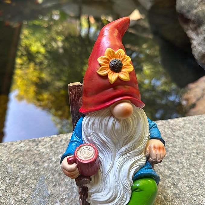 Drinking Coffee Faceless Garden Gnome Statue Decoration - 7.2" Figurine Ornament for Indoor Outdoor Home Patio Yard Lawn-Lucky Gnome Unique Gifts - Best Garden Gifts for Day