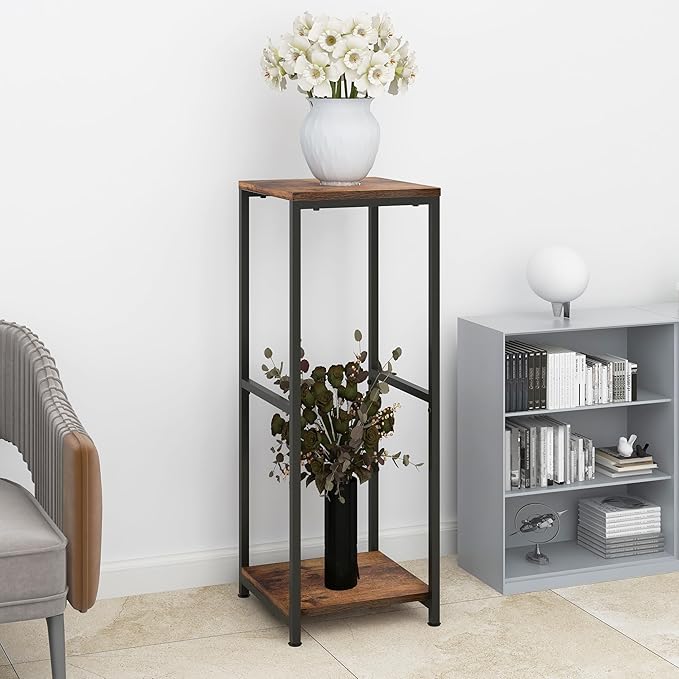 NOAMOO 32 inch Tall Metal Wood Plant Stand, Tier Potted Plant Shelf for Indoor, Flower Pot Holder for Corner Living Room Patio Balcony Garden, Kitchen and Bathroom Display Rack, Brown