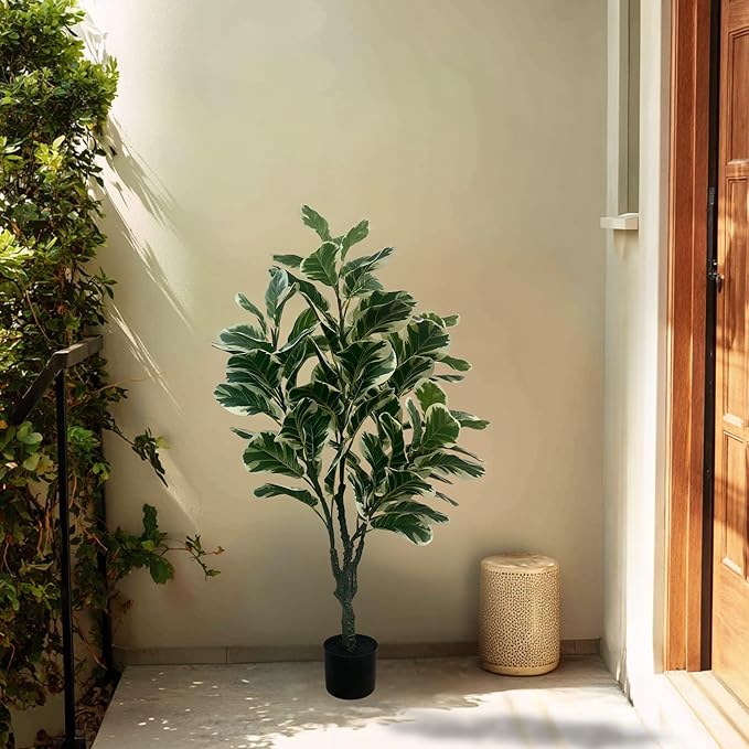 XBrand 47.2-Inches Artificial Ficus Tree in Pot for Indoor Outdoor Home Office Store, Great Housewarming Gift
