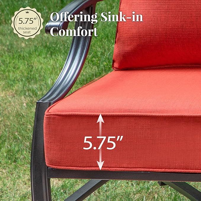 Patio Chairs Set of 2, High Back Outdoor Patio Metal Chairs with 5.75" Thick Cushions for Bistro Balcony Porch Deck and Yard, Red