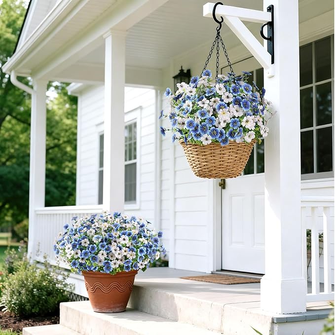 16 Bundles Artificial Flowers for Outdoors, Realistic Fake Silk Flowers for Outside, No Fade Faux Eucalyptus Plants for Outdoor Planter, Window Box, Hanging Basket - Porch Patio Garden Decor