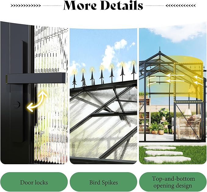 AMERLIFE 16.8x12x7 FT Greenhouse for Ourdoors, Quick-Lock Assembly, Aluminum Frame with 2 Vents, 2 Doors, and Walk-in Design for Garden or Backyard, Black