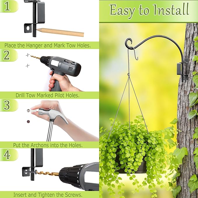 Qiang Ni Plant Hanger Outdoor: 12 Inch Bird Feeder Bracket for Garden Patio Decor - Swivel Adjustable Wall Mount Plant Hook for Hanging Flower Baskets