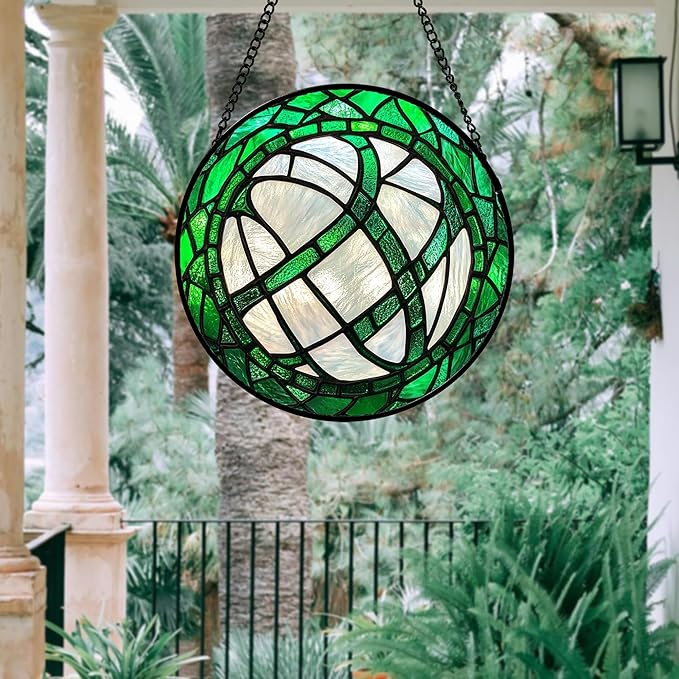 QZQCBLC Stained Glass Window Hanging Green Plants Large 15" - Abstract Suncatcher Door Garden Sun Catcher Home Ireland Decor Birthday Mother's St Patrick's Day Gifts for Mom Men Woman Wife Friends
