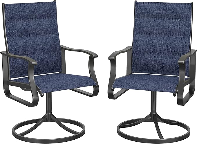 Patio Swivel Chairs Set of 2, Outdoor Dining Chairs with High Back, 360° Swivel Rocker Chair in All-Weather Padded Textilene & Metal Frame for Garden, Porch, Backyard, Balcony(Padded Navy)