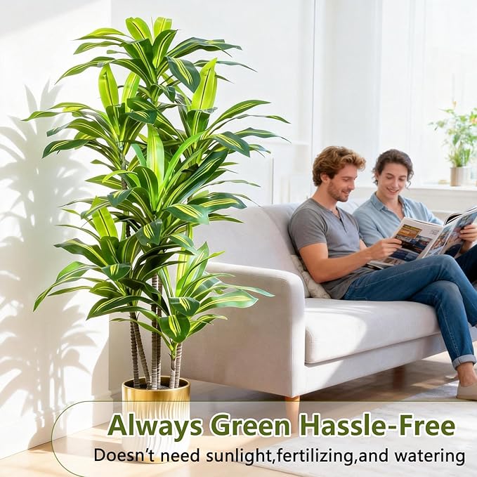 Dracaena Artificial Plant Indoor 5FT - Tall Faux Floor Plant in Pot - Large Tropical Fake Tree with Lifelike Leaves - Artificial Dracaena Tree for Home Office Living Room Decor