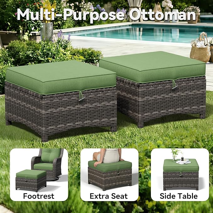 9 Piece Outdoor Wicker Patio Furniture Set, Patio Chairs Set with Thickened Olefin Cushions, High Back and Deep Seating, Hand-Woven PE Rattan, Ottoman for Porch, Deck