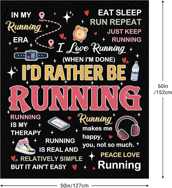 LNKRFRPA Gifts for Runners Women/Men Blanket, Cross Country Gifts, Marathon Runner Gifts, Cool Running Accessories Throw, Track and Field Gifts 60"X50"