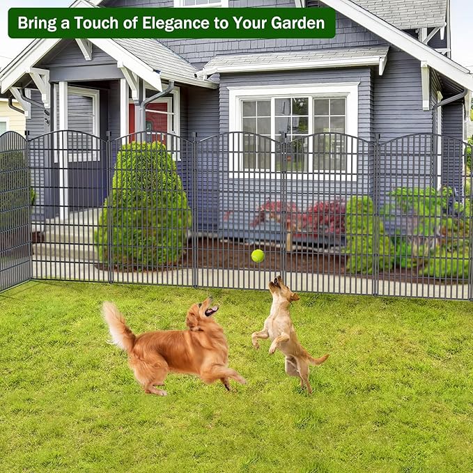 No Dig Decorative Garden Fence 10 Panels, 48 in (H) x 26 ft (L), Dog Fence Outdoor for Yard, Rustproof Metal Animal Barrier Ground Stakes Fencing for Garden, Patio, Flower Bed