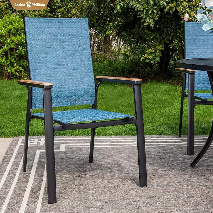 Sophia & William Lightweight Aluminum Outdoor Chair 6 Pieces, Rust-Resistant Aluminum Frame Patio Chairs, Stackable Design for Space Saving-Blue