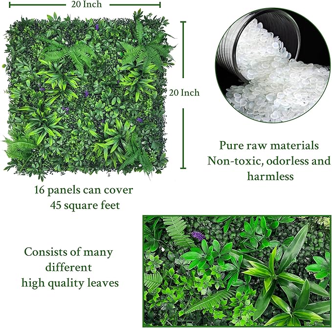 ODTORY Artificial Greenery Wall Panels: 20''x 20'' 16P UV-Anti Faux Greennery Grass Wall Privacy Backdrop Fence Screen for Garden Fence Covering Privacy, Outdoor Indoor Home Decor