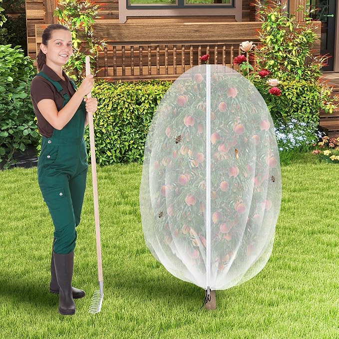 4 Pcs Fruit Tree Netting with Zipper & Drawstring, 4.9 x 3.2 Ft Garden Bird Netting Plant Cover, Blueberry Tomato Insect Bird Barrier Tree Net Protection Cover for Protecting Plants Vegetables Fruits