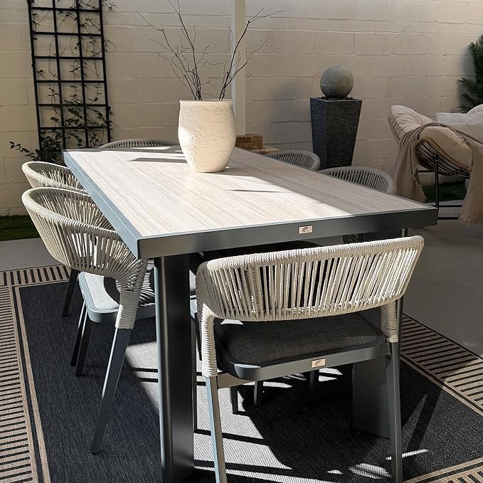 PURPLE LEAF 2 Pieces Outdoor Dining Chair All-Weather Wicker Aluminum Frame Patio Dining Chair for Lawn Garden Backyard Deck with Cushion, Gray