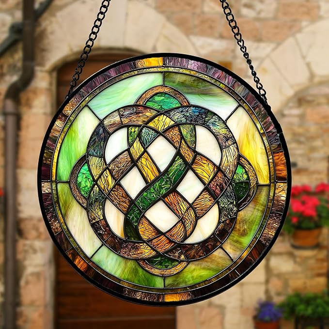Stained Glass Window Hanging, Tiffany Abstract Totem Sun Catchers Colorful Glass Panel Bless Suncatcher Decor for Birthday for Women, Men, Wife, Aunt, and Mom 7.8 in