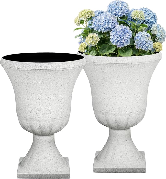 Ultym 22" H Urn Tall Planters, 2-Pack Large Flower Pots for Indoor Outdoor Use, Elegant White Terrazzo Weather-Resistant Pot Containers for Garden Patio Yard Balcony Entryway or Home Décor, KD Base