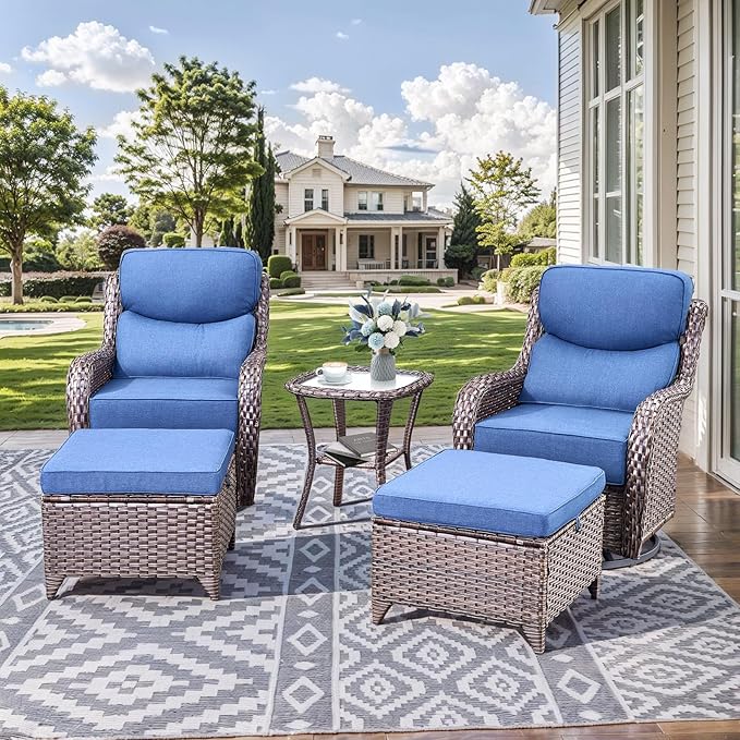 HUMMUH 9 Pieces Wicker Outdoor Furniture Set 6-inch Cushions High Back Patio Sofa Swivel Rocker Chairs Set of 2 with Coffee Table for Porch,Deck,Backyard