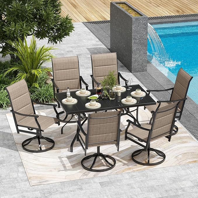 Soohow Patio Dining Chairs Set of 4, Swivel Outdoor Patio Chair with Paded Textilene Fabric, All Weather Outdoor Seats Ergonomic Comfort, Perfect Seats for Backyard, Balcony, and Garden