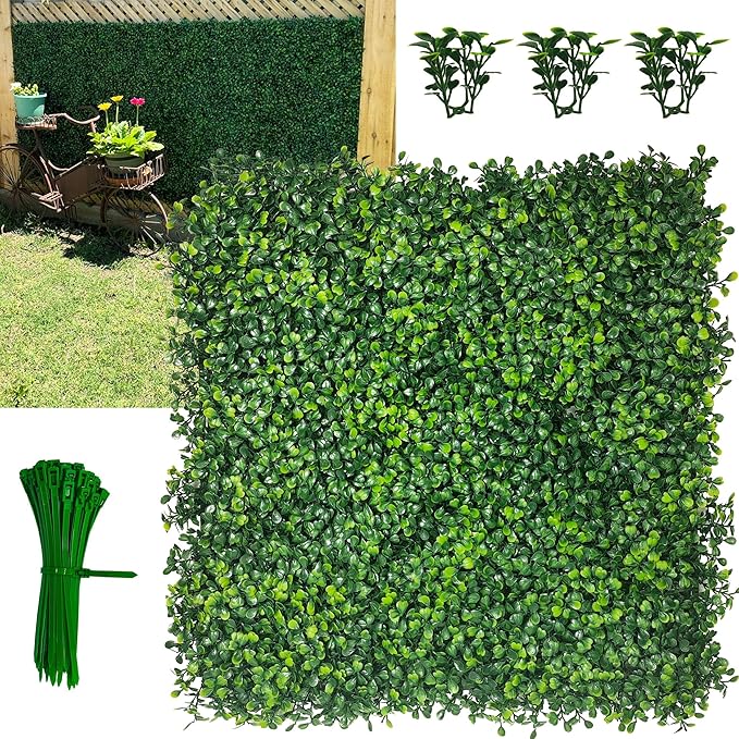 DOPGIB Artificial Grass Wall Panel,10"x 10"(24P) 4-Layer Leaf UV-Anti Greenery Faux Boxwood for Indoor,Outdoor Patio Balcony Privacy & Ivy Fence Covering Privacy, Garden, Backyard Wall Backdrop Decor