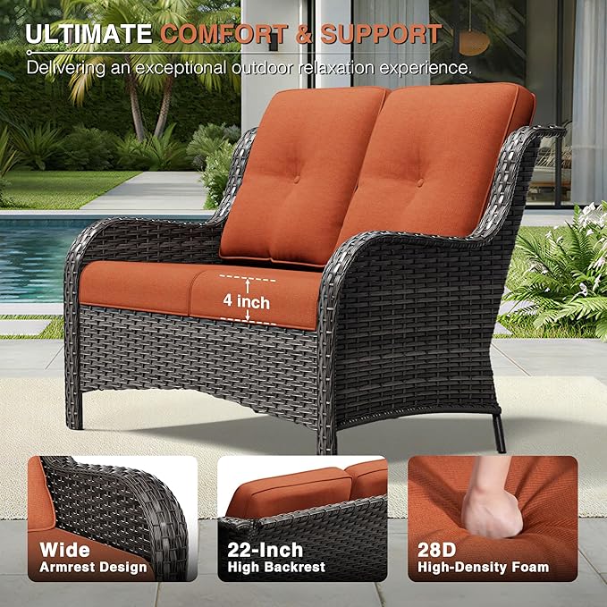 Joyside 5 Piece Wicker Patio Furniture Set, Rattan Patio Chairs with High Back, Deep Seating, Wide Armrest, Thickened Cushions, Outdoor Furniture for Deck, Porch Use