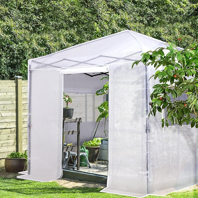 EAGLE PEAK Replacement Cover for 8x8 Portable Walk-in Pop up Greenhouse, Front and Rear Roll-Up Zipper Entry Doors and 2 Large Roll-Up Side Windows (Frame Not Included), White