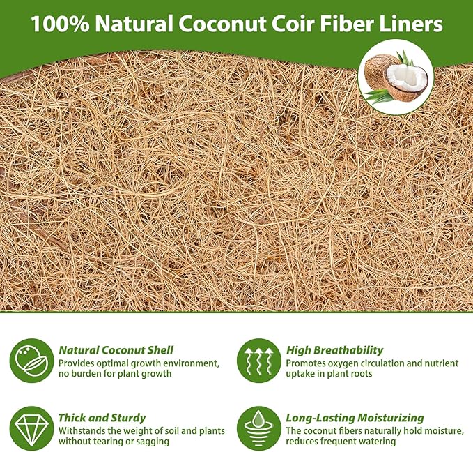 Legigo 4 Pack 36 Inch Square Coco Liners Planter Baskets Liner- Natural Coconut Coir Fiber Liner Replacement, Window Box Liners Trough Coconut Liners for Wall Planter Garden Deck Fence Flower Baskets