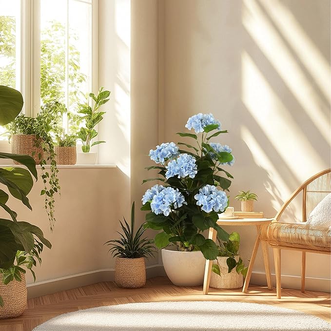 31inch Artificial Purple Hydrangea Flowers Potted Plant for Indoor & Outdoor Office Home Porch Decor, Realistic Tree with Long-Lasting Color (1, Blue)