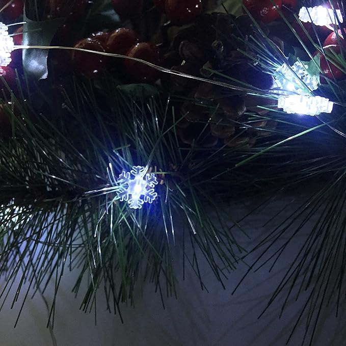 2 Pack Battery Operated Mini Snowflake Led Fairy Lights with Timer 6 Hours on/18 Hours Off for Wedding Party Decoration,30 Count LEDs,10 Feet Silver Wire (Cold White)