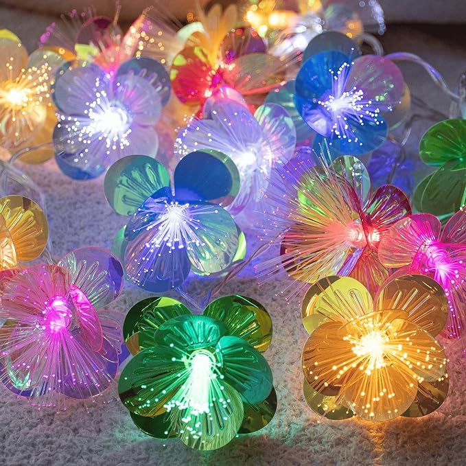 YOLIGHT Fiber Optic Flower String Lights Battery Operated with Timer, 13ft 20 LED Colorful Flower Garland Lights Fairy Lights for Room Table Wedding Christmas Easter Décor (Multi-Color)