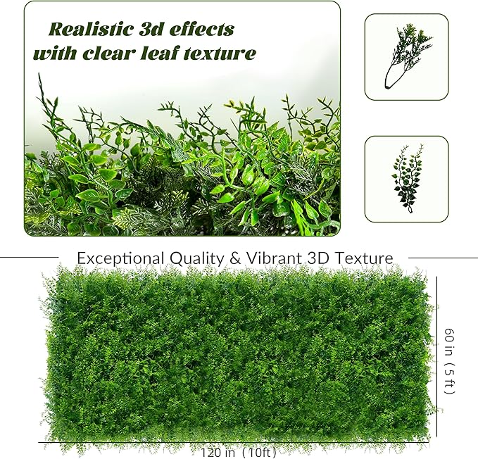 DOPGIB Greenery Faux Grass Wall Backdrop: 60"x120" (50 SQFT) UV-Anti Artificial Green Boxwood Panel for Patio Balcony Privacy & Ivy Fence Covering Privacy, Garden, Backyard Wall Backdrop Decor
