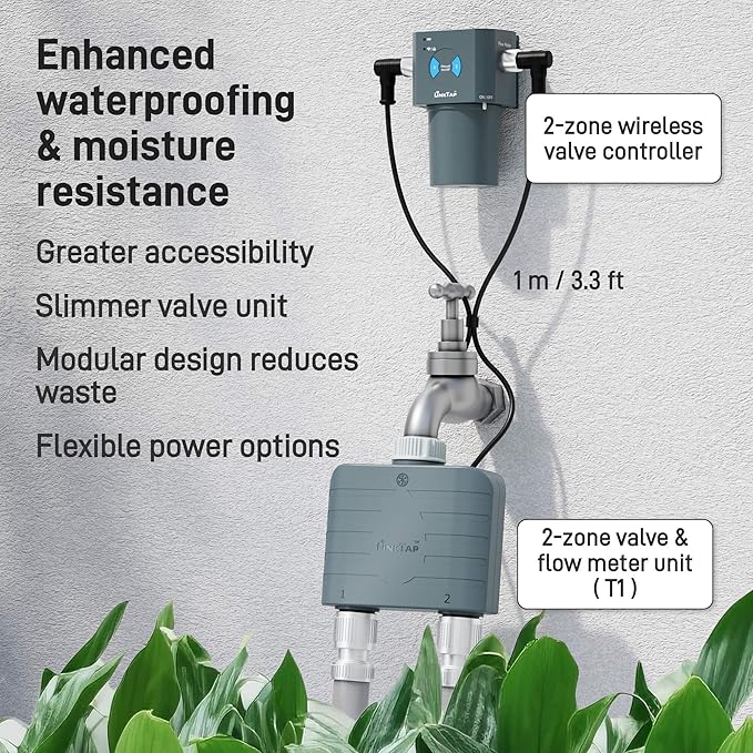 LinkTap T1 Smart 2-Zone Water Timer & Gateway, Built-in Flow Meters, Real-Time Fault Detection & Alerts, Weather Adaptive, Anti-Freeze, Better Range Than WiFi Hose Timer, IP66, Alexa, 2-Year Warranty