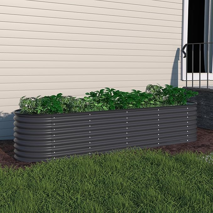 BlueWish 8ftx2ftx2ft Raised Garden Beds Outdoor with 2 Aluminum Support Rods, Raised Beds for Gardening with Galvanized Steel, Rubber Strips, Garden Boxes Outdoor Raised for Backyard, Garden, Lawn