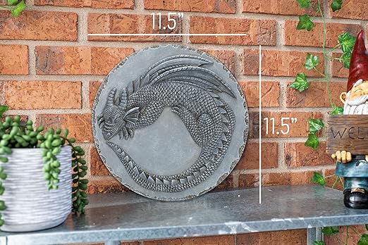 NAT & Jules Animal Character Dimensional Indoor Outdoor 12 inch Round Cast Resin Decorative Garden Stepping Stone, Patio, Walkway Sculpture Yard Art, Stone Grey Dragon