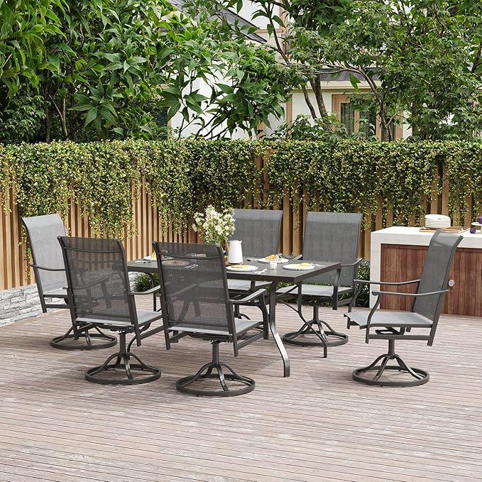 Soohow Swivel Outdoor Dining Chairs Set of 8, Patio Swivel Dining Chair with Textilene Fabric, Outdoor Metal Armchair All Weather Resistant, Ergonomic Comfort, Perfect for Patio, Backyard, Balcony