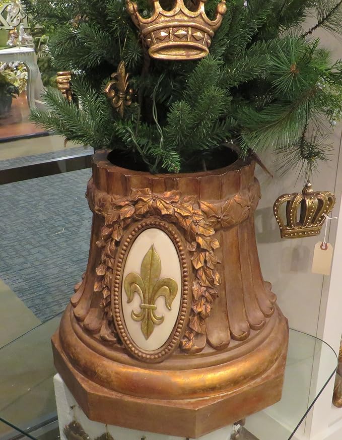 MY SWANKY HOME Ornate Gold Fleur de Lis Greenery Planter Urn | Indoor Outdoor Pedestal Garden Tree Pot