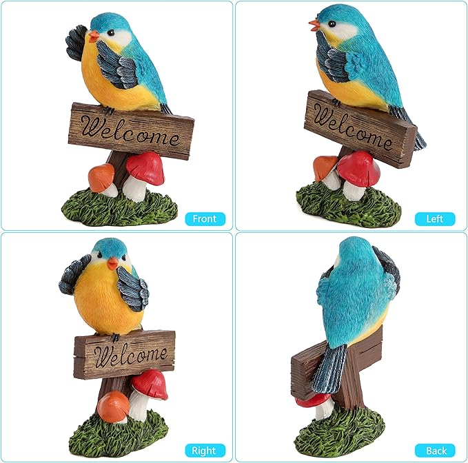 Bird Decor for Garden Statues,Bird Figurines Welcome Sign for Outdoor Decorations,Birds Decorative Outdoor Statue for Garden Patio Yard Lawn Home Shelf Decor,Gardening Gifts for Birds Lovers Women