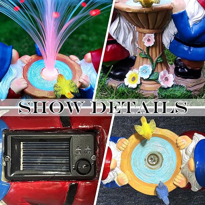 Solar Gnome Garden Statues，LED Lights Outdoor with 7 Multi-Color Changing Modes Solar Garden Decor Yard Lights Outside Patio Lawn, Gifts for Mom Grandma Women Birthday