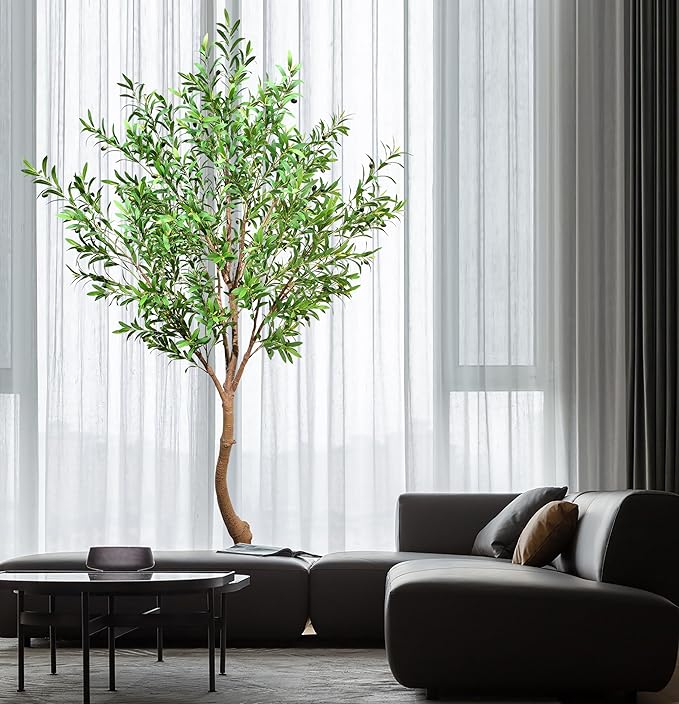 Niwellveb Fake Tree 8FT Faux Olive Tree Artificial Olive Trees Artificial Indoor Realistic Potted Silk Indoor Large Fruit for Home Offices, Living Rooms, Bedrooms, Stairs and Foyer Decor