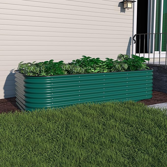 MUPATER 8'x4' Raised Garden Bed, Galvanized Raised Garden Bed, 24''H Mutli-in-1 Metal Garden Bed with 3 Aluminum Support Rods, Modular Raised Planter Box Outdoor for Vegetables, Flowers, Green