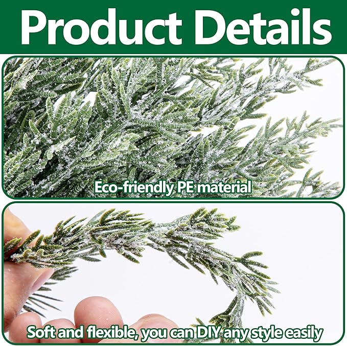 60 Pcs Artificial Christmas Snow Pine Branches with Red Berry Stems, Snowy Faux Greenery Norfolk Pine Cypress Leaves Stems, Berries White Frosted Fake Foliage Pine Needle Picks for Garland Home Decor