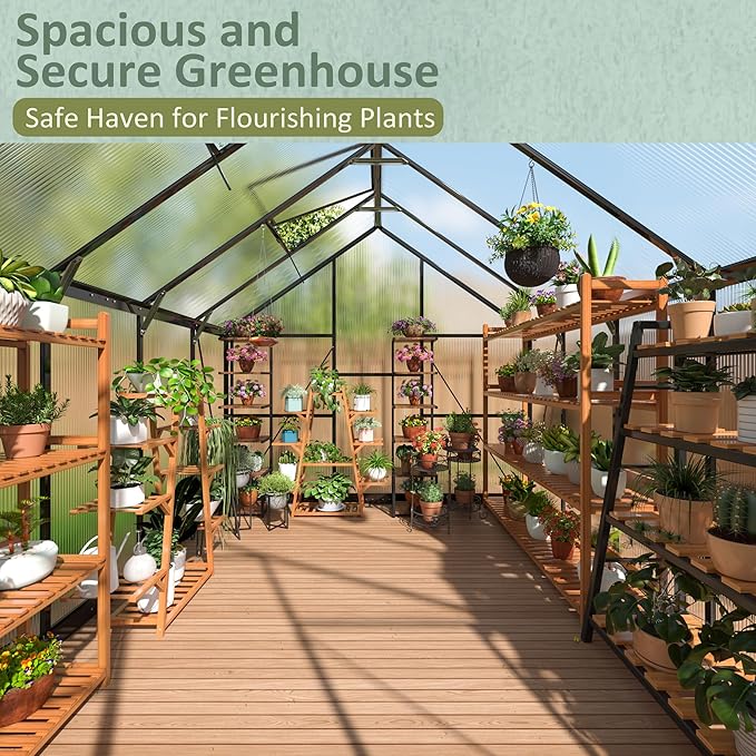 8x10 FT Greenhouse for Outdoors, Quick Setup Polycarbonate Green House with Roof Vent, Aluminum Large Walk-in Greenhouse for Outside Garden Backyard, Black