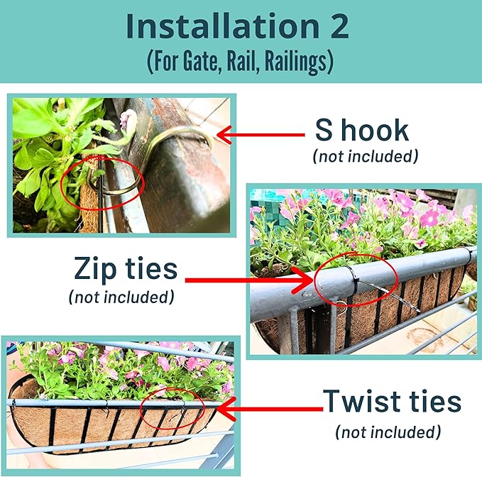 LaLaGreen Deck Railing Planter Boxes - 8 Pack, 36 Inch Long Window Flower Box Attach to House, Wall Planters for Outdoor Plants with Coco Liners English Horse Trough Fence Balcony Garden Porch Rail