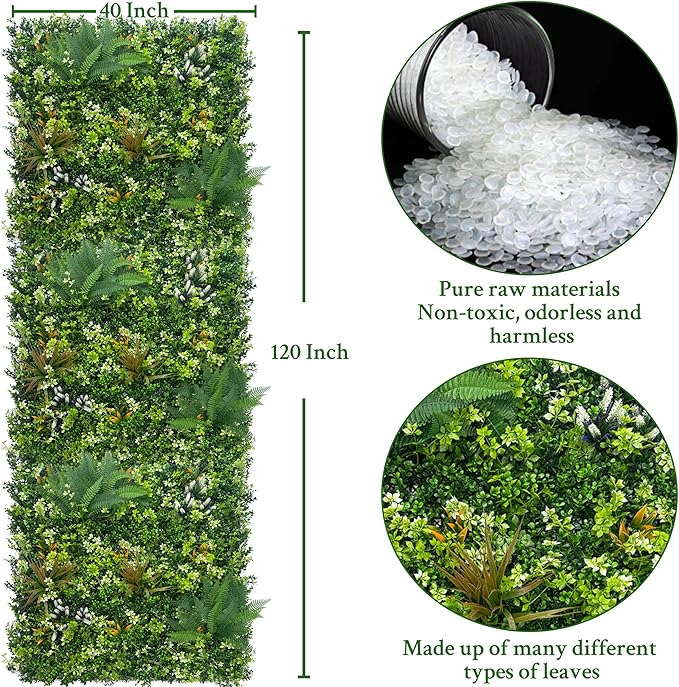 ODTORY Artificial Grass Boxwood Hedges Wall Panels: 40" x 120" (33.5 sqft) UV-Anti Faux Greenery Fake Ivy Leaves Privacy Fence Screen Backdrop for Garden Covering Privacy, Outdoor Indoor Decor