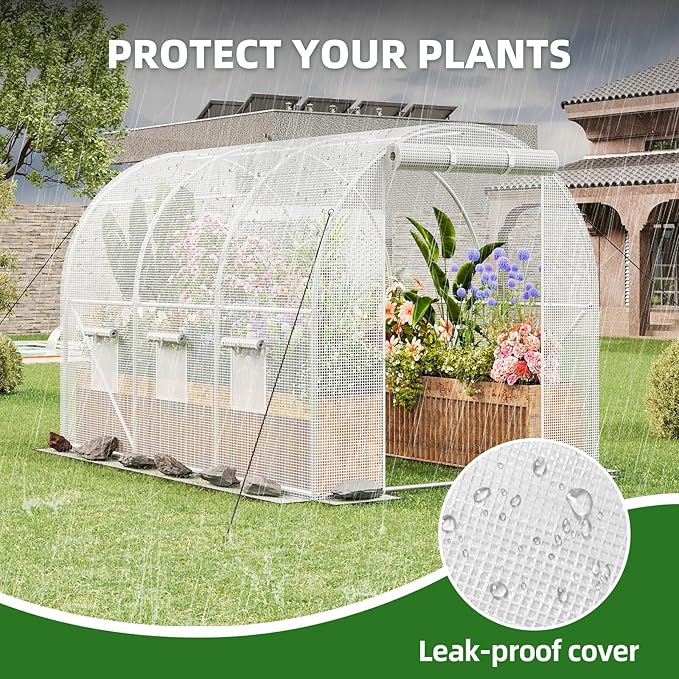 Superlele Heavy Duty Walk-in Greenhouse for Outdoor, 10x6.6x6.6FT Tunnel Greenhouse, Large Garden Green House with Reinforced PE Mesh Cover, 6 Windows with Screen, Stakes and Ropes, White