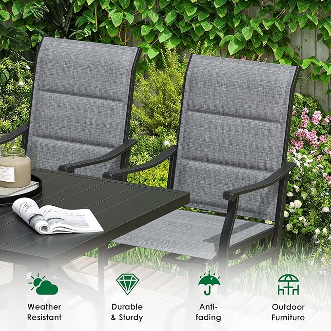Soohow Swivel Outdoor Dining Chairs Set of 8, Patio Swivel Dining Chair with Textilene Fabric, Outdoor Metal Armchair All Weather Resistant, Ergonomic Comfort, Perfect for Patio, Backyard, Balcony