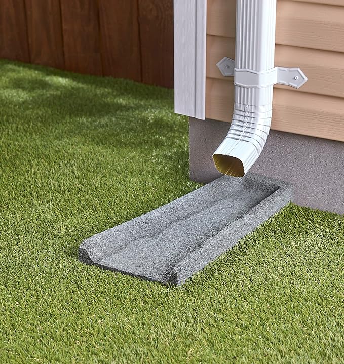Rubberific Premium Rubber Downspout Splash Block, Rain Guard, Stone Textured Drain Extender (3 Pack, Gray)