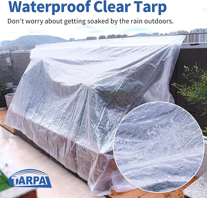 TARPAL Semi Clear Tarp 16x20ft Large Tarp Waterproof Clear Plastic Tarps with Grommets and Reinforced Edges for Patio,Porch and Outdoor Plant,Chicken Coop,Garden,Cat Litter
