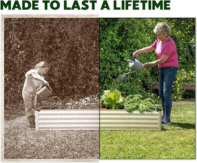 Plant & Plot Galvanized Raised Garden Beds Outdoor // 6×3×1 ft Planter Raised Beds for Gardening, Vegetables, Flowers // Large Metal Garden Box (White) // Patented Tool-Free Design