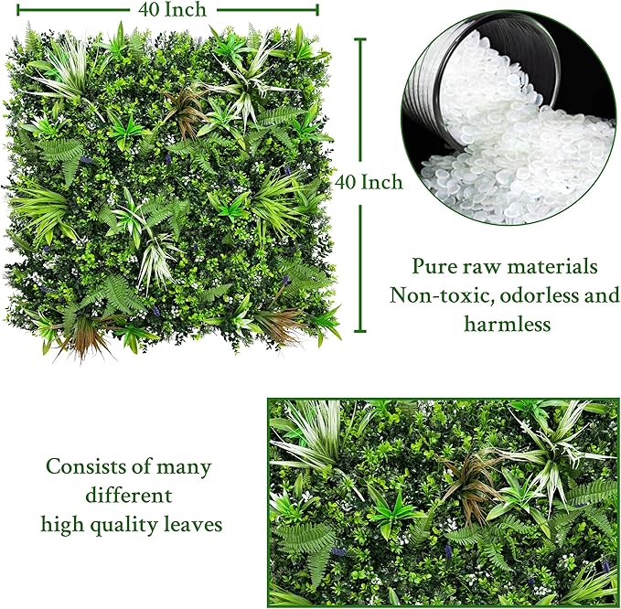 ODTORY Artificial Boxwood Topiary Hedges Panels,40'' x 40'' in(11.5 sqft) UV-Protected Privacy Faux Grass Backdrop Fence Screen for Patio, Balcony, Garden, Backyard Indoor Outdoor Green Wall Decor